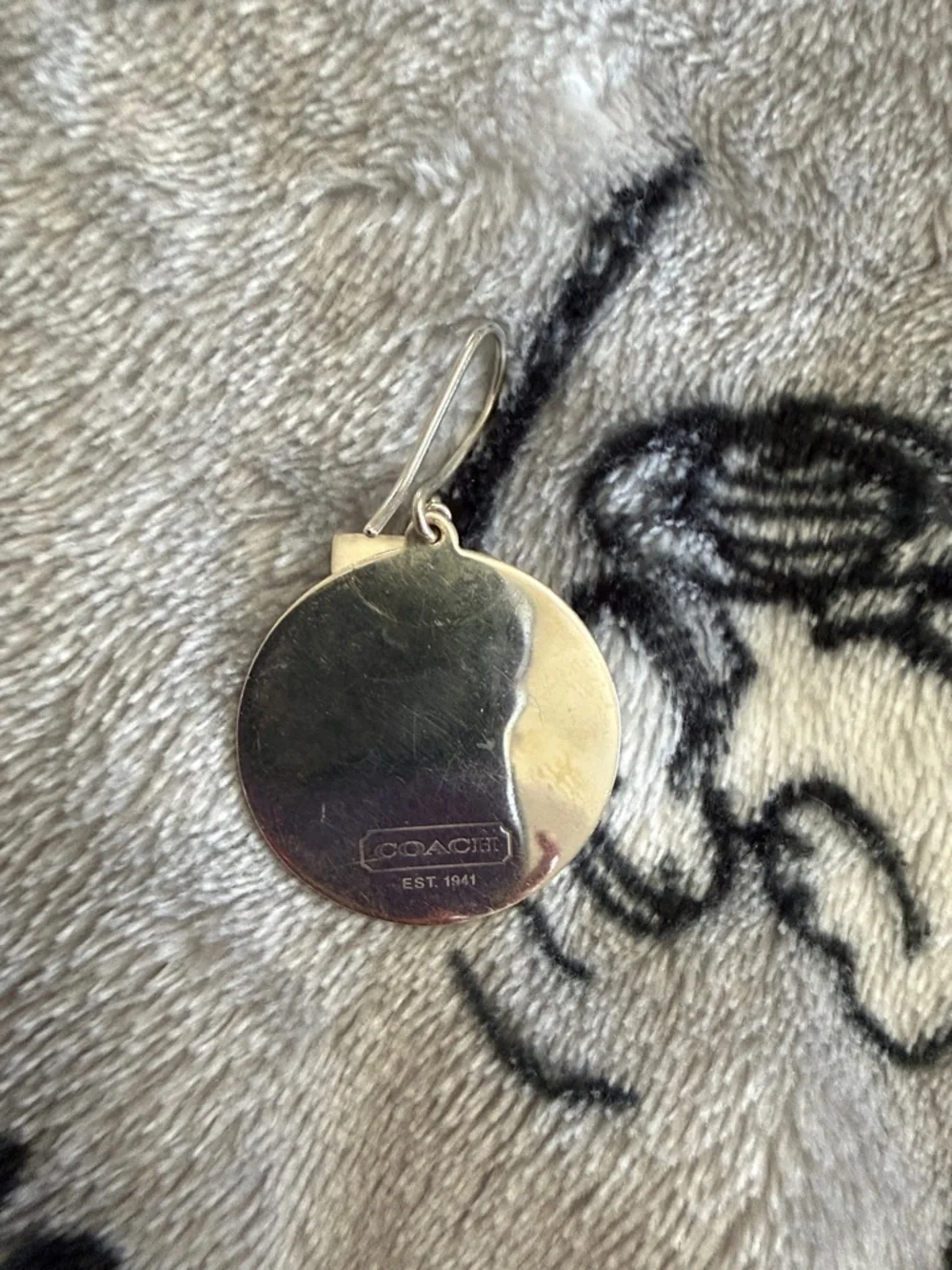 COACH Sterling Silver Round Disc Drop Earrings - Picture 2 of 4